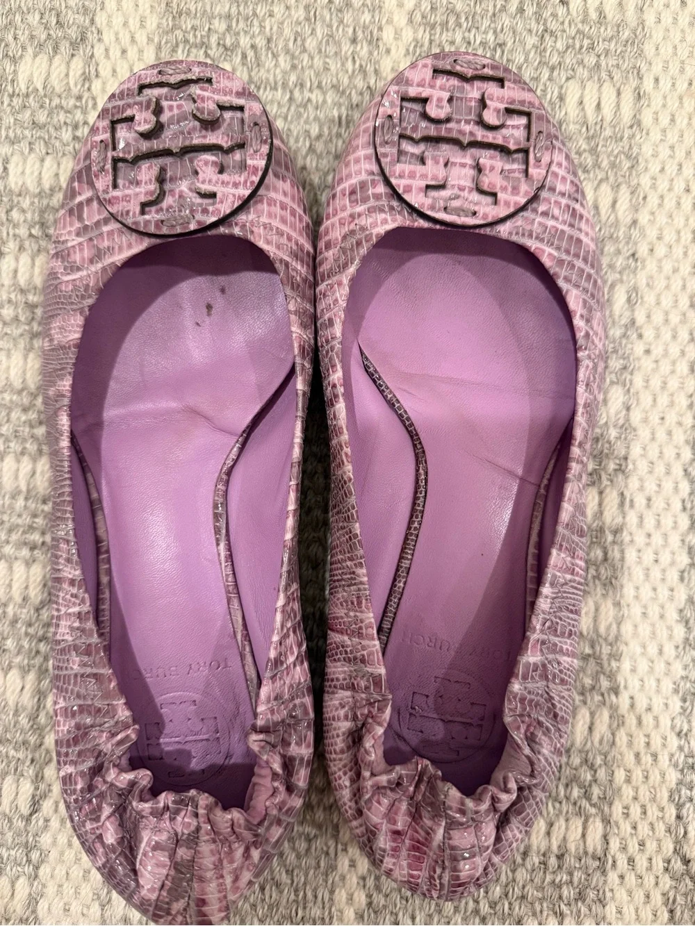 Tory Burch Size 6 Lilac Leather Logo Ballet Flats
